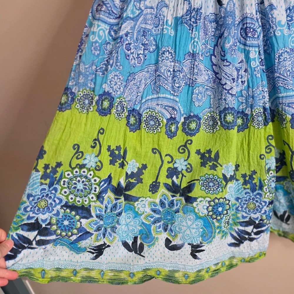 Take Two Clothing‎ Cotton Peasant Skirt Womens Large Blue Green Floral Boho - Picture 5 of 11